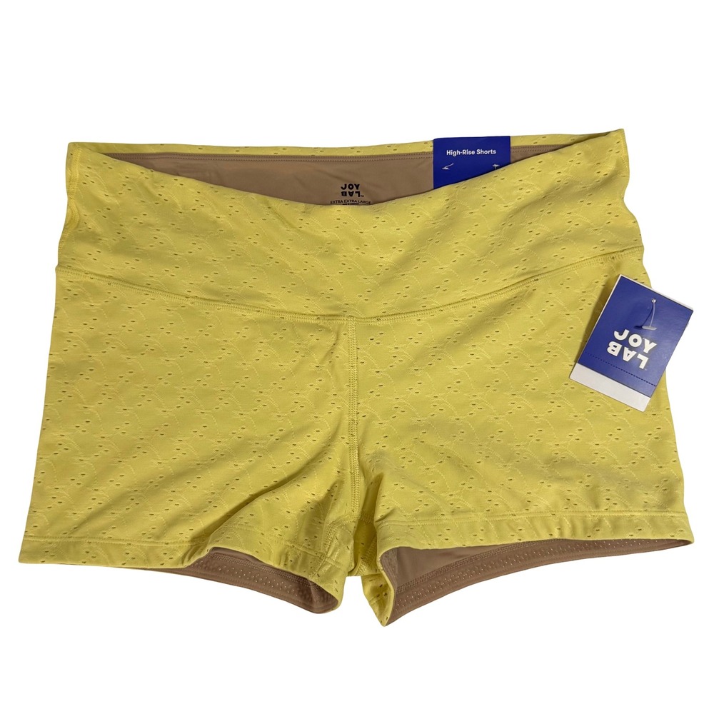 JoyLab High-Rise Shorts Womens XXL Yellow NEW 3" Inseam Seamless Eyelet Athletic